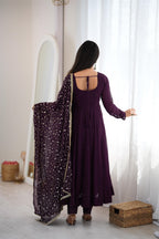 Gorgeous Wine Faux Georgette Anarkali Set | Tulip Designer
