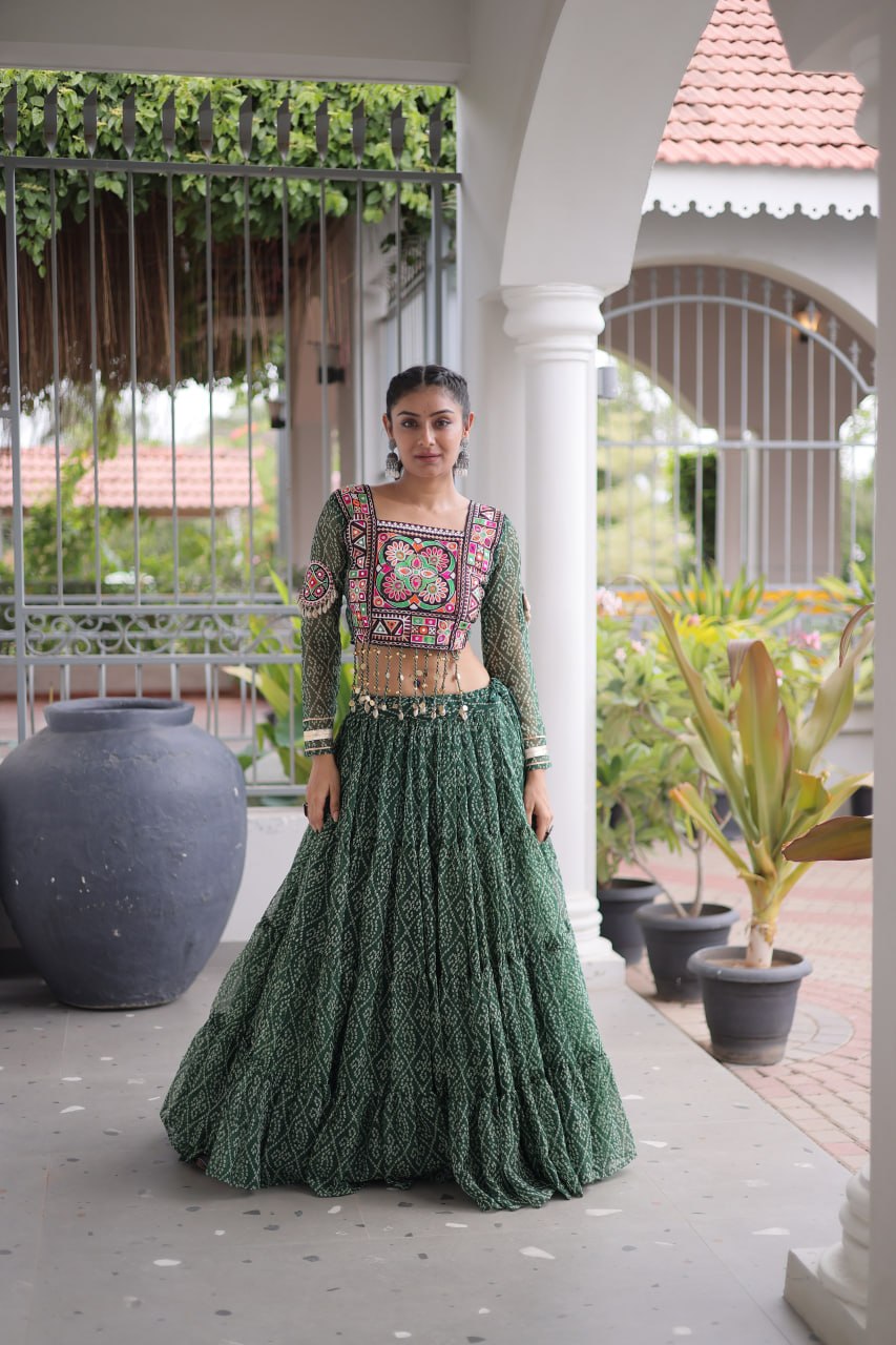 Navratri Festival Faux Georgette Bandhani Print Lehenga Choli
