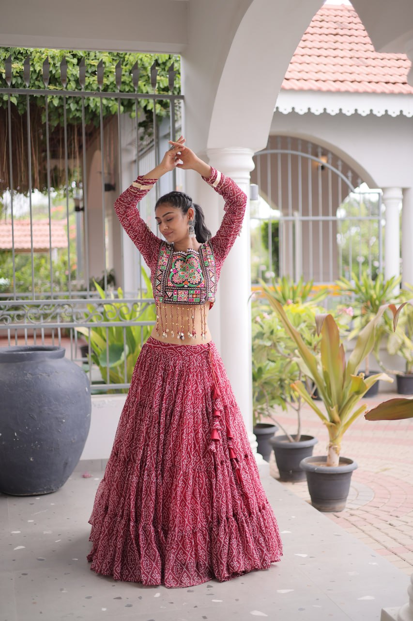 Navratri Festival Faux Georgette Bandhani Print Lehenga Choli
