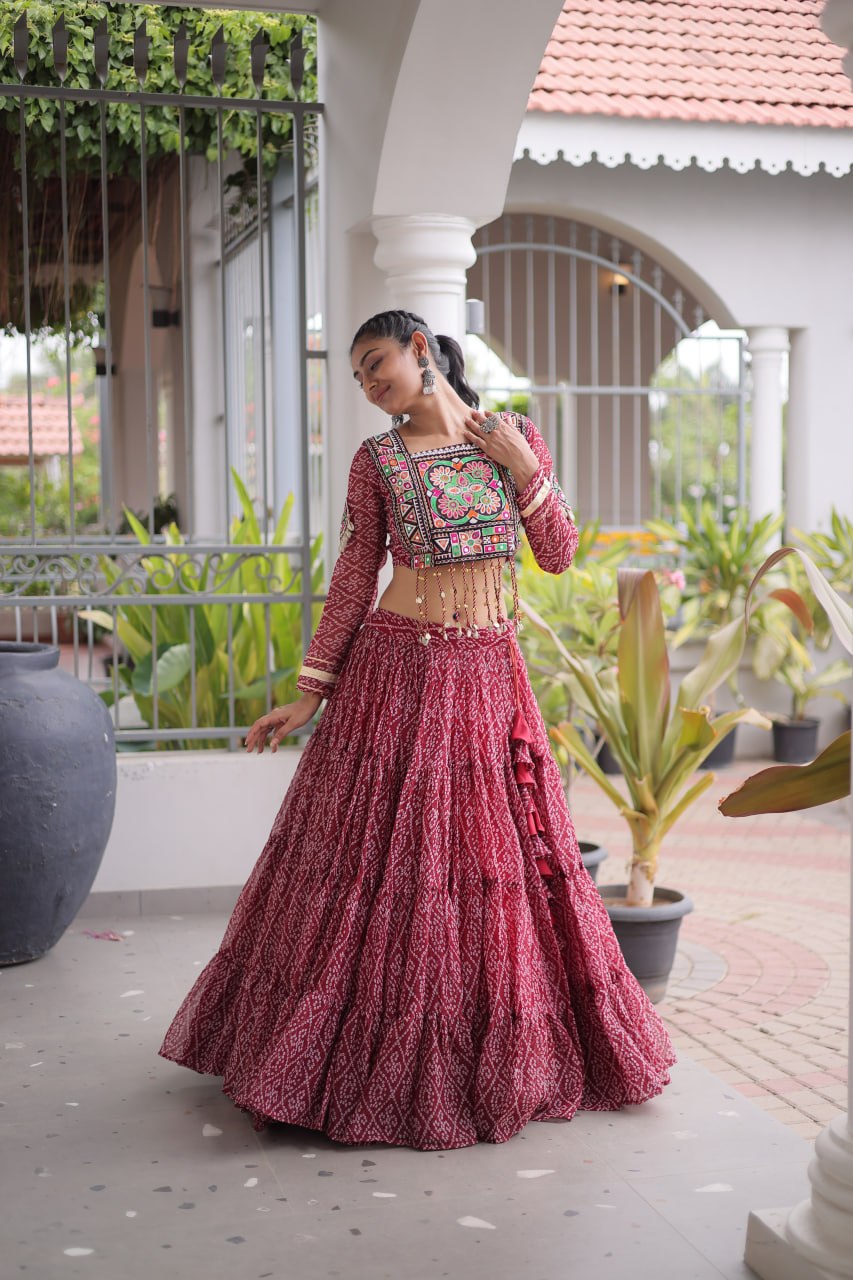 Navratri Festival Faux Georgette Bandhani Print Lehenga Choli
