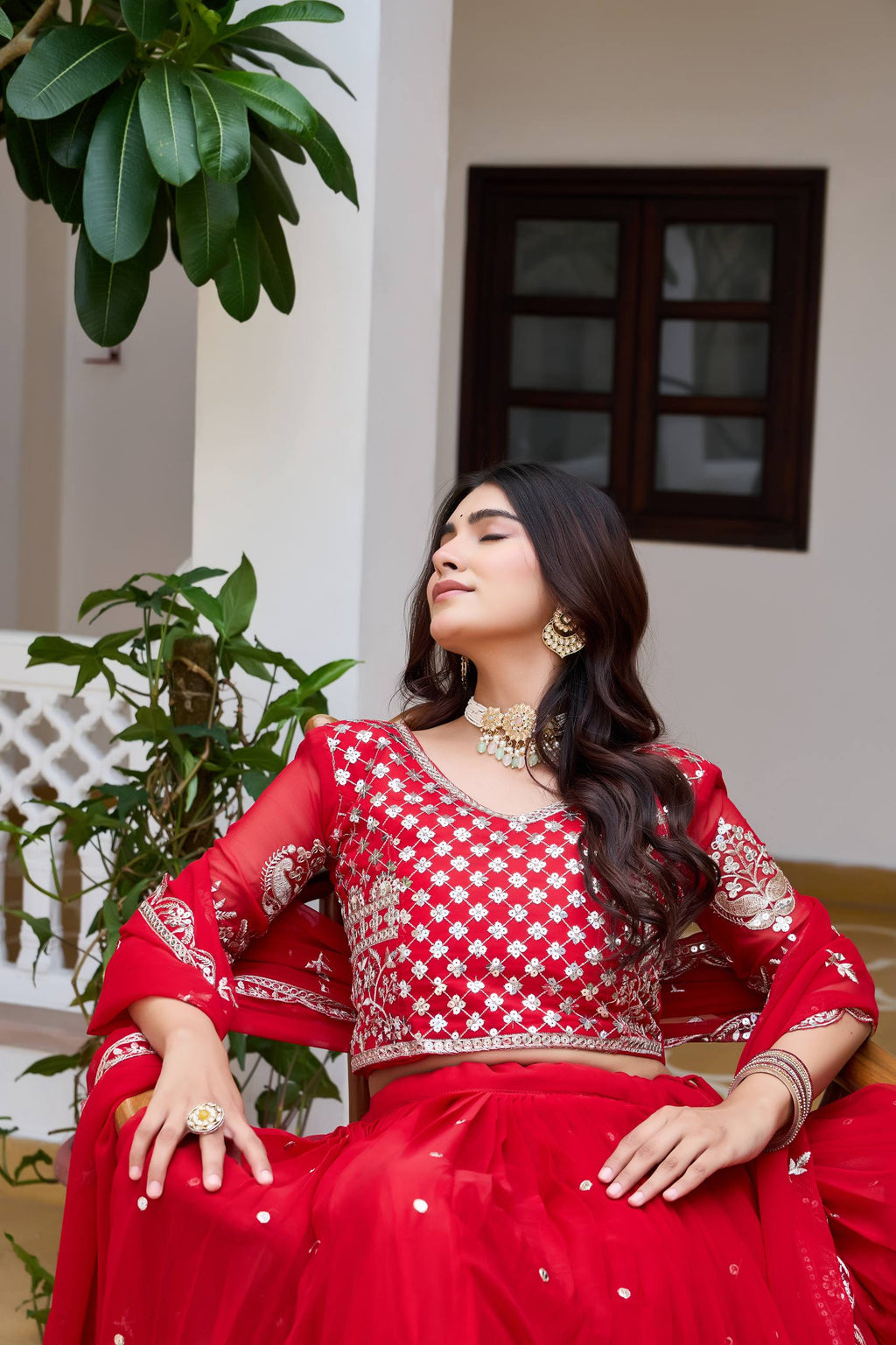 Party Wear Faux Georgette Embroidered Lehenga Choli Set with Dupatta
