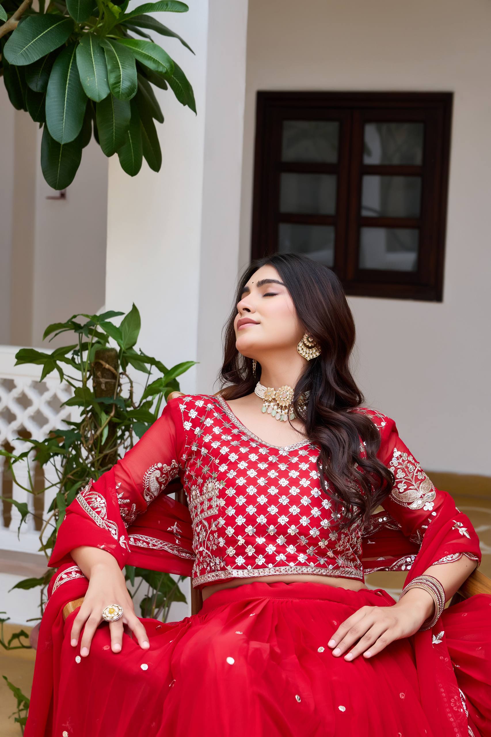 Party Wear Faux Georgette Embroidered Lehenga Choli Set with Dupatta
