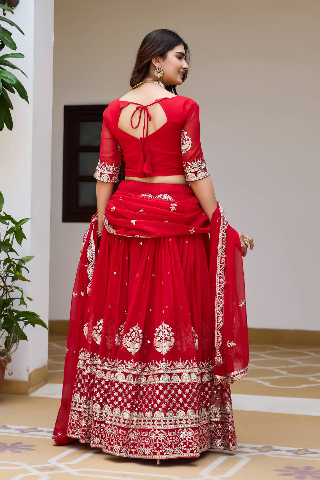 Party Wear Faux Georgette Embroidered Lehenga Choli Set with Dupatta
