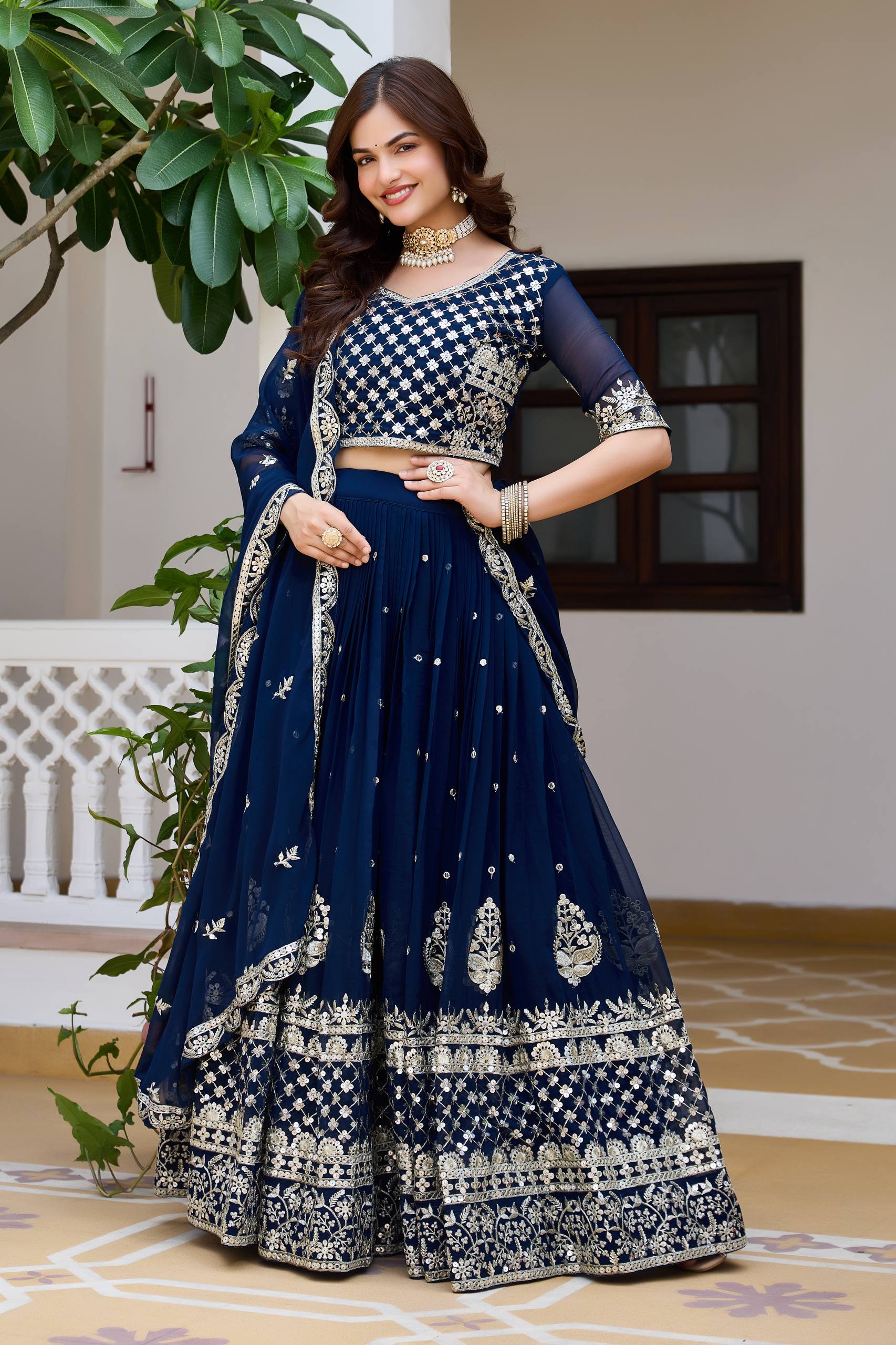 Party Wear Faux Georgette Embroidered Lehenga Choli Set with Dupatta
