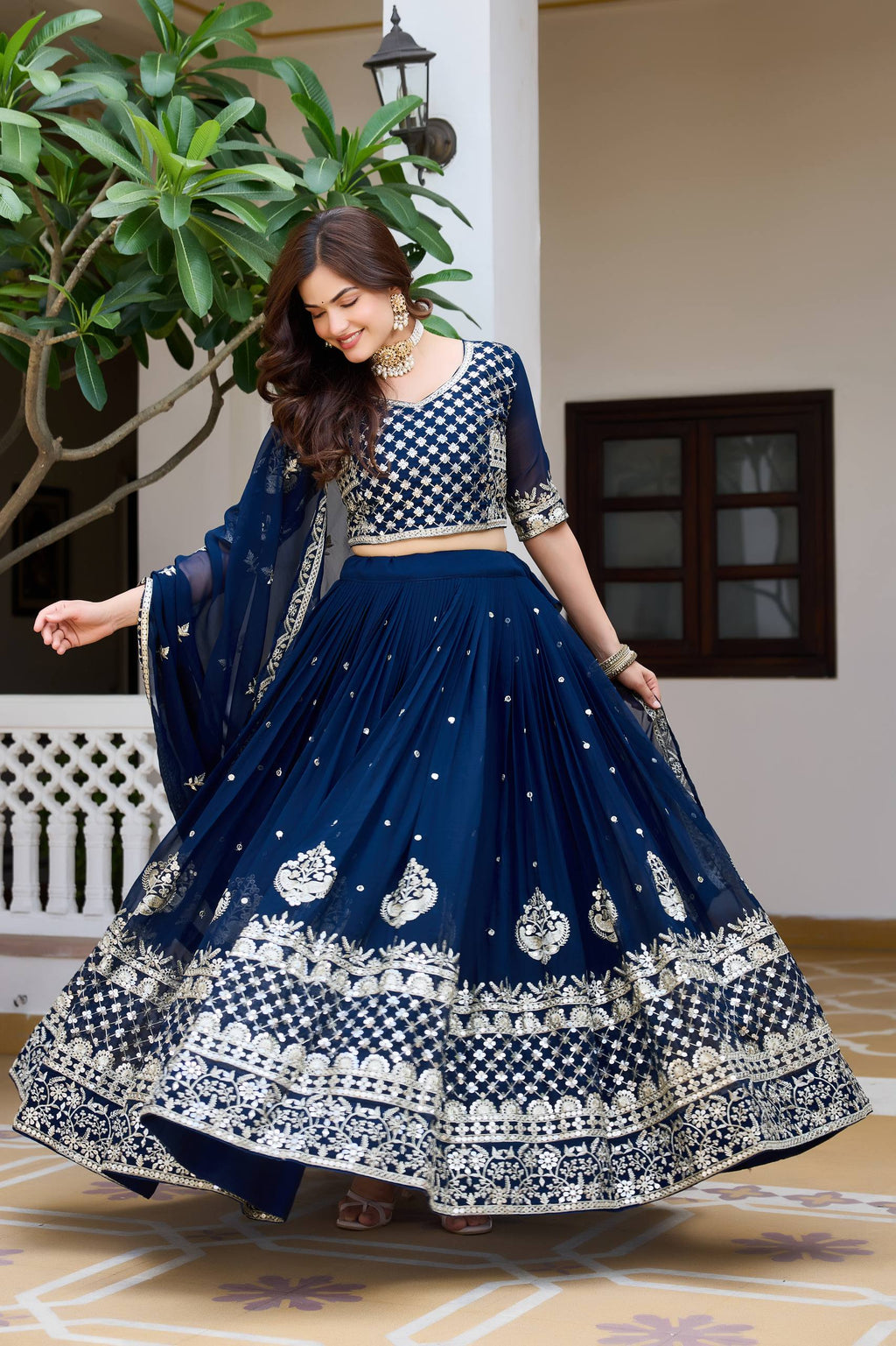 Party Wear Faux Georgette Embroidered Lehenga Choli Set with Dupatta
