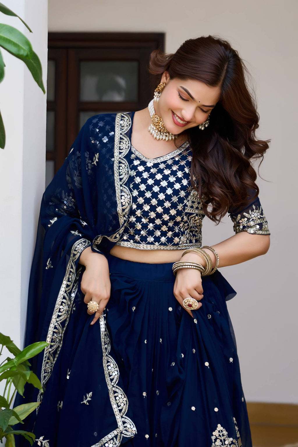 Party Wear Faux Georgette Embroidered Lehenga Choli Set with Dupatta
