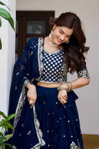 Party Wear Faux Georgette Embroidered Lehenga Choli Set with Dupatta

