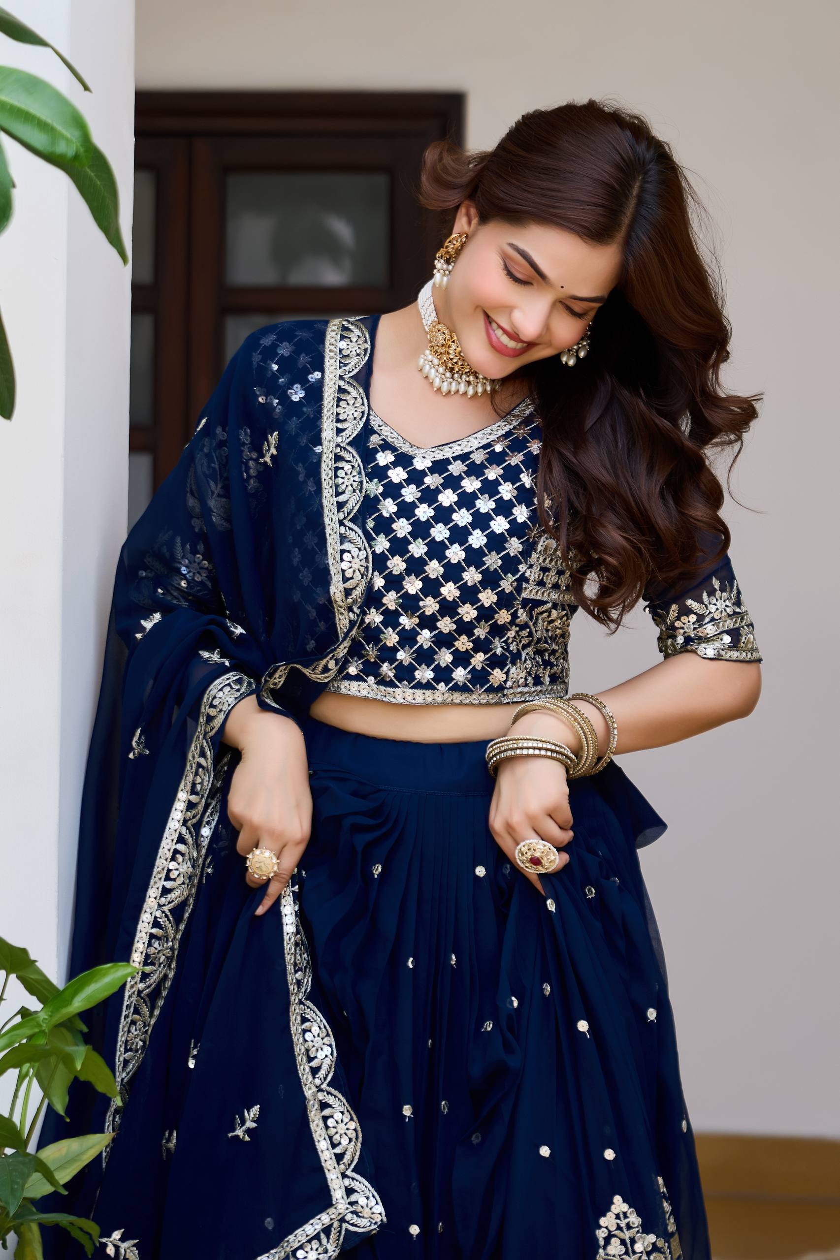 Party Wear Faux Georgette Embroidered Lehenga Choli Set with Dupatta
