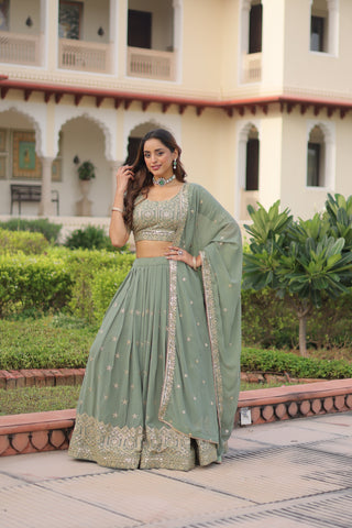 Wedding Special Faux Georgette Sequince and Zari Embroidery Lehenga Choli With Dupatta

