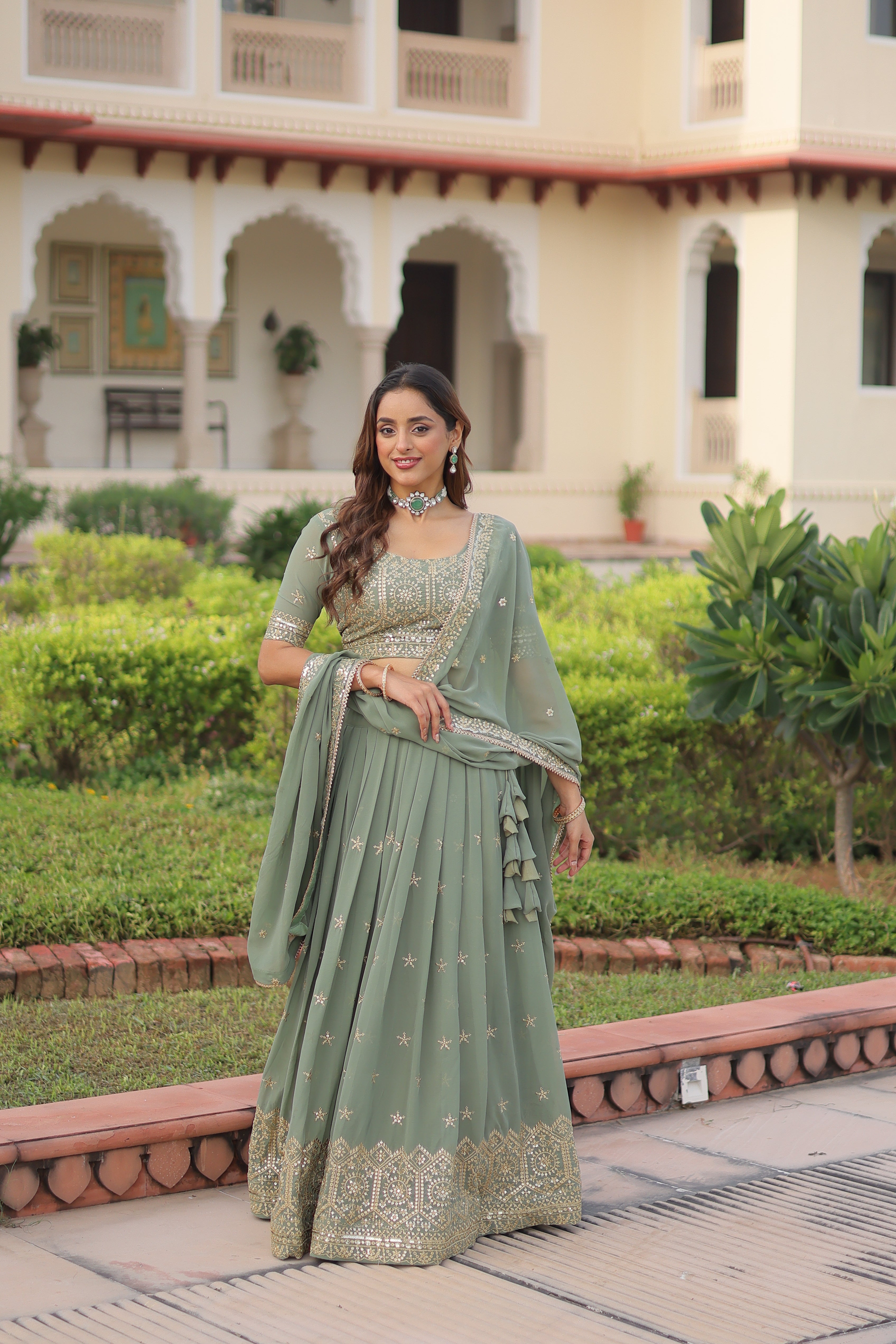 Wedding Special Faux Georgette Sequince and Zari Embroidery Lehenga Choli With Dupatta

