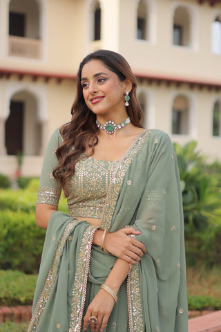 Wedding Special Faux Georgette Sequince and Zari Embroidery Lehenga Choli With Dupatta
