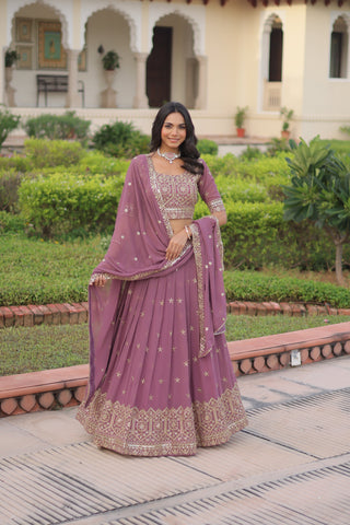 Wedding Special Faux Georgette Sequince and Zari Embroidery Lehenga Choli With Dupatta