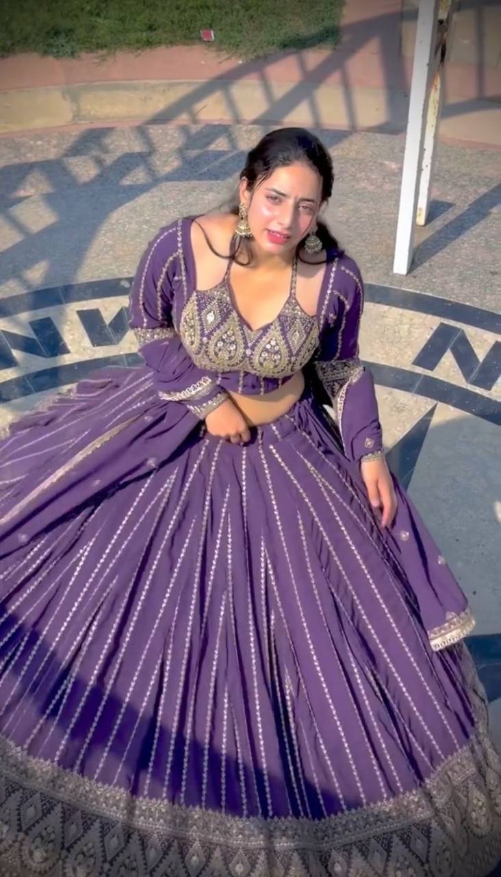 Premium Heavy Faux Georgette Heavy Embroidery sequence Work Ready to Wear Lehenga Choli Set