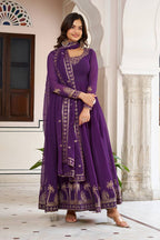 Faux Georgette Thread Embroidery Gown with Pant and Dupatta

