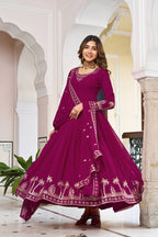 Faux Georgette Thread Embroidery Gown with Pant and Dupatta
