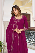 Faux Georgette Thread Embroidery Gown with Pant and Dupatta
