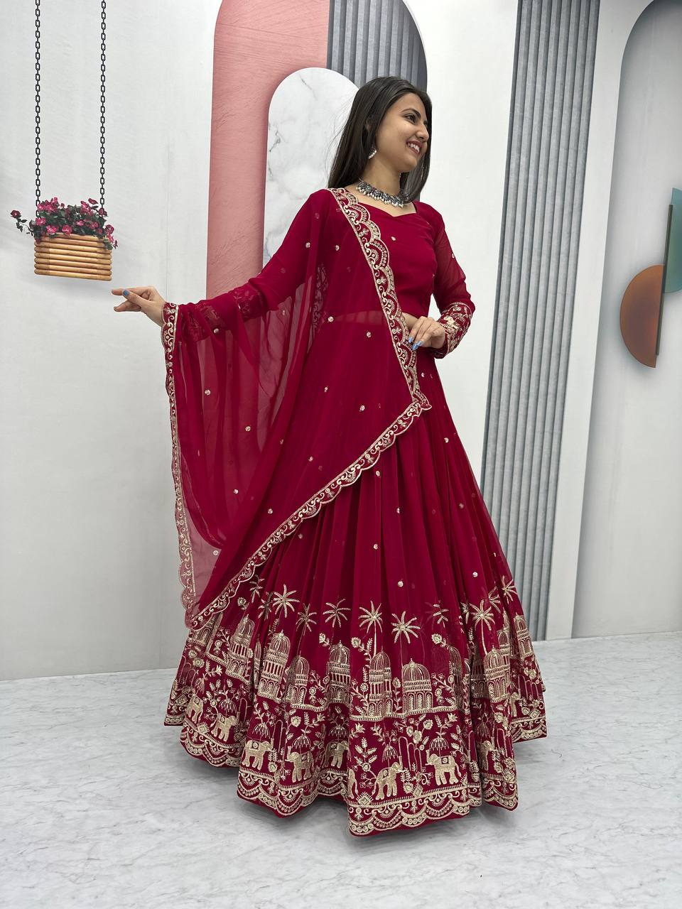 Premium Faux Georgette Ready to Wear Lehenga Choli With Heavy Embroidery Sequence Work
