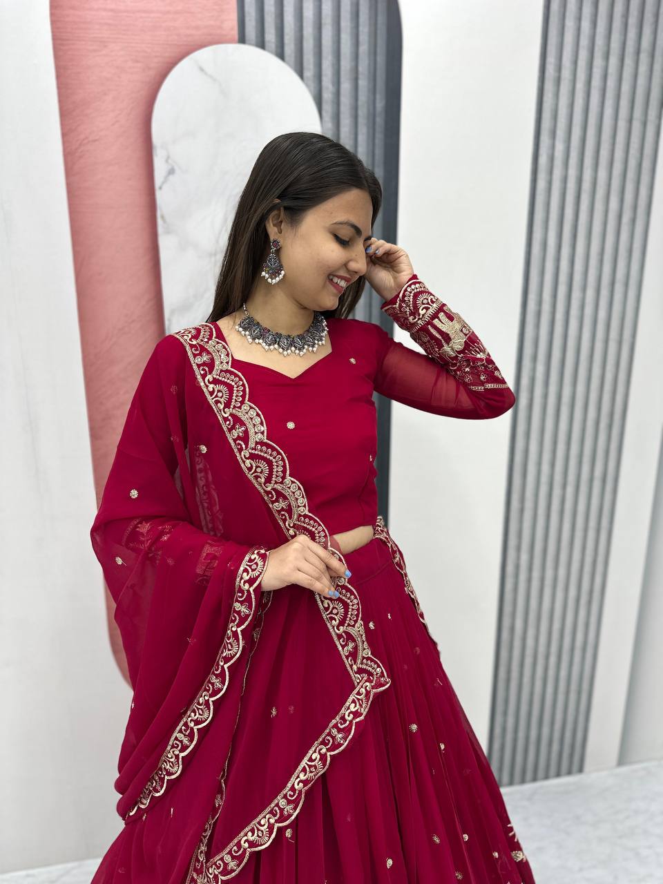 Premium Faux Georgette Ready to Wear Lehenga Choli With Heavy Embroidery Sequence Work
