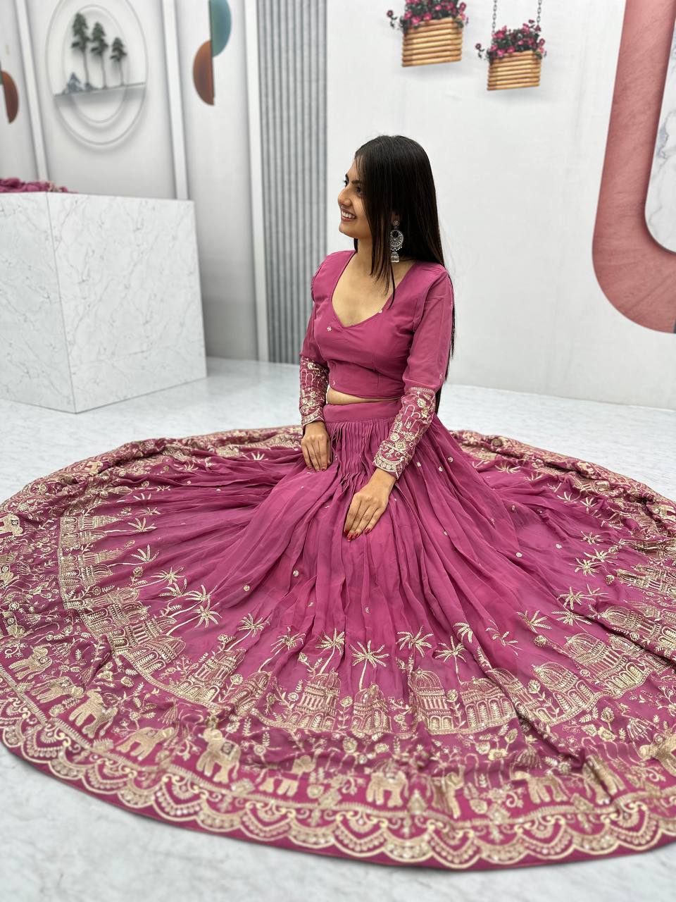Premium Faux Georgette Ready to Wear Lehenga Choli With Heavy Embroidery Sequence Work
