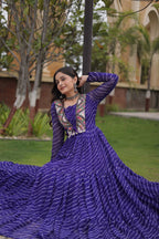 Festive Faux Georgette Leheriya Kutchi Gown | Tulip Designer
