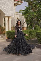 Festive Faux Georgette Leheriya Kutchi Gown | Tulip Designer
