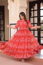 Premium Faux Georgette With Print Work Gown

