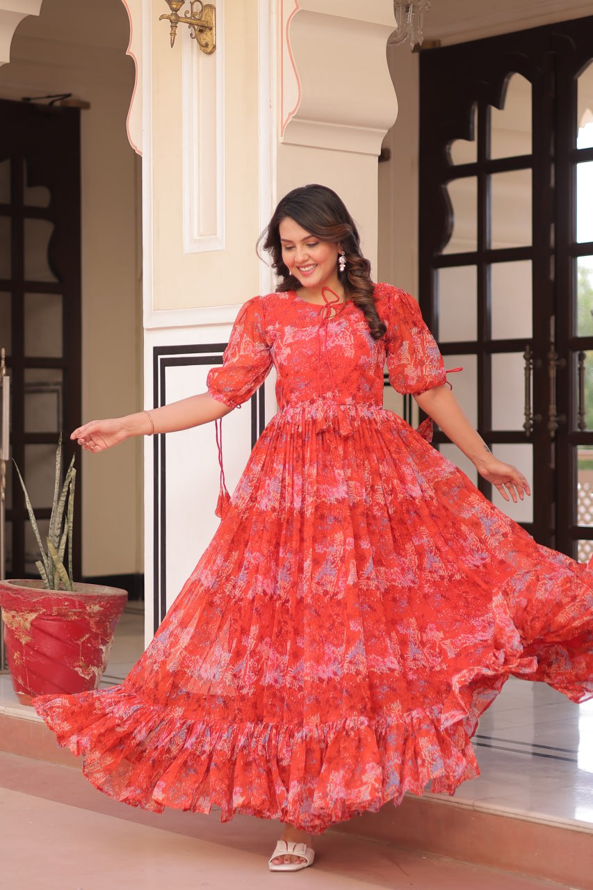 Premium Faux Georgette With Print Work Gown