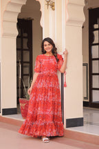 Premium Faux Georgette With Print Work Gown