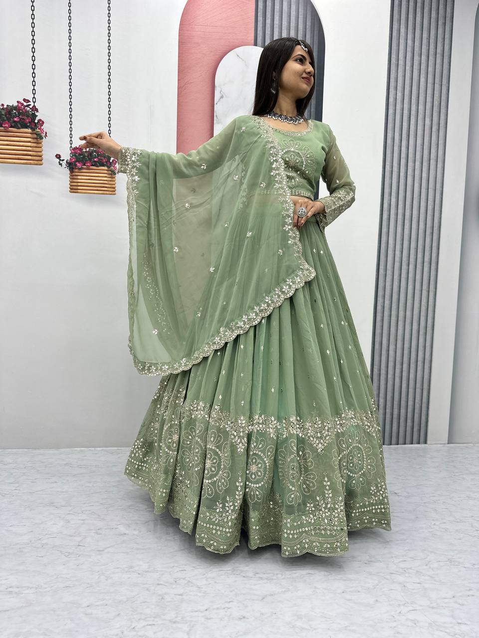 Beautiful Faux Georgette Ready to Wear Lehenga Choli
