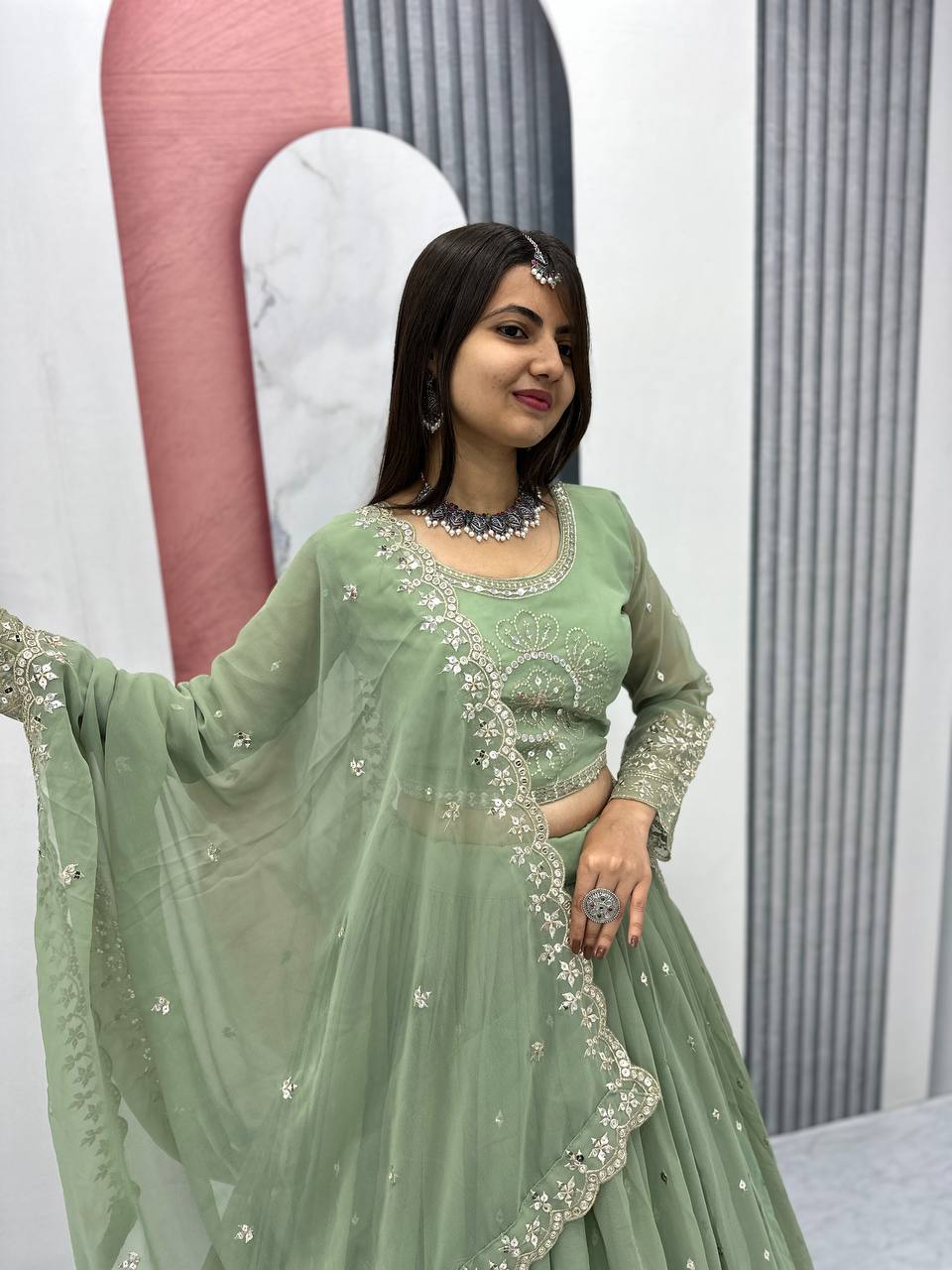 Beautiful Faux Georgette Ready to Wear Lehenga Choli

