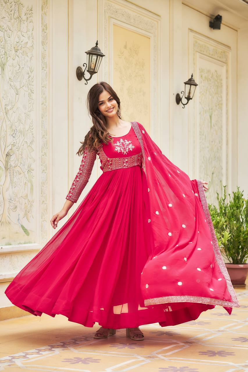 Faux Georgette Ready to Wear Embroidered Gown With Dupatta
