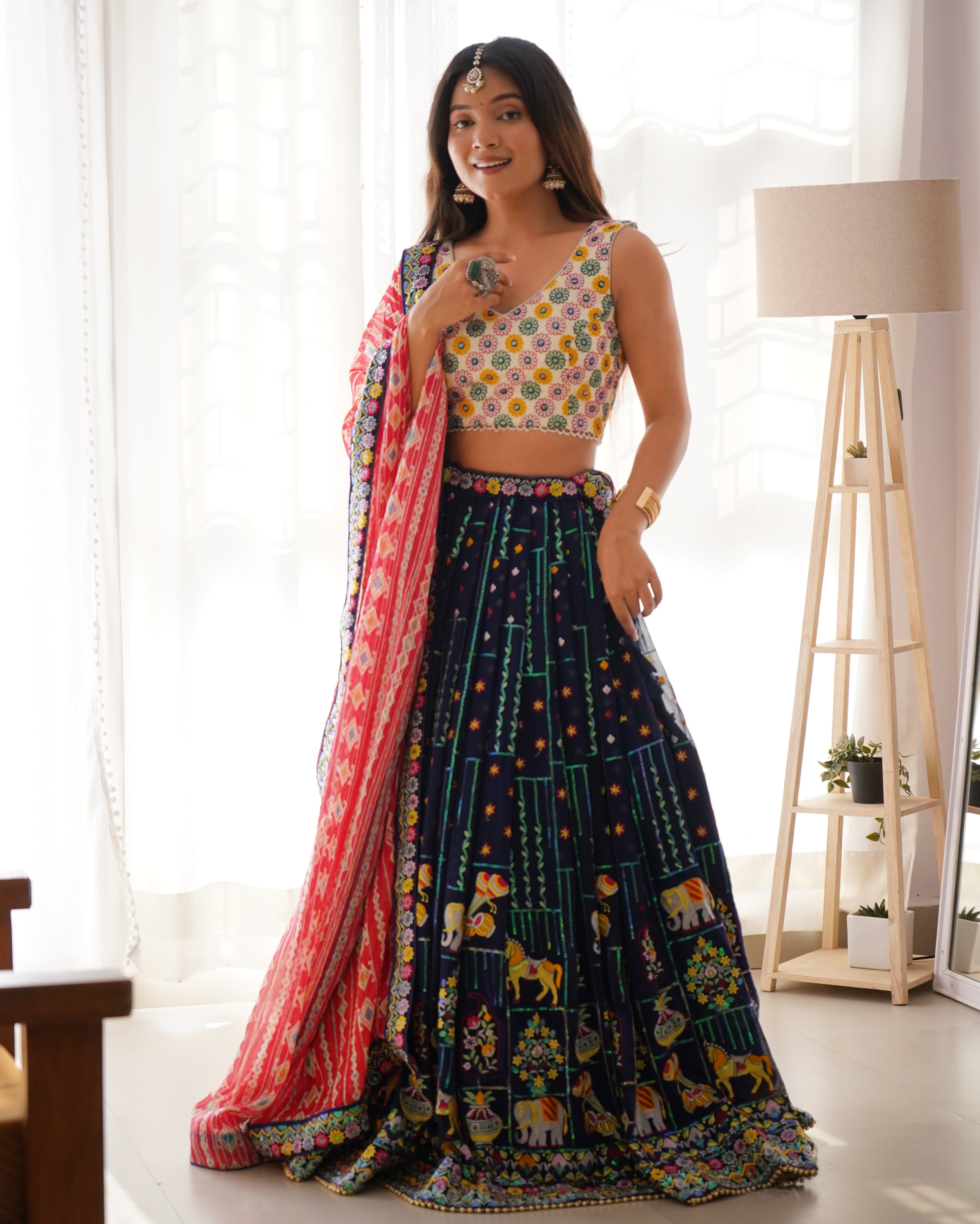Premium Faux Georgette with Thread with Sequence work Lehenga Choli Set

