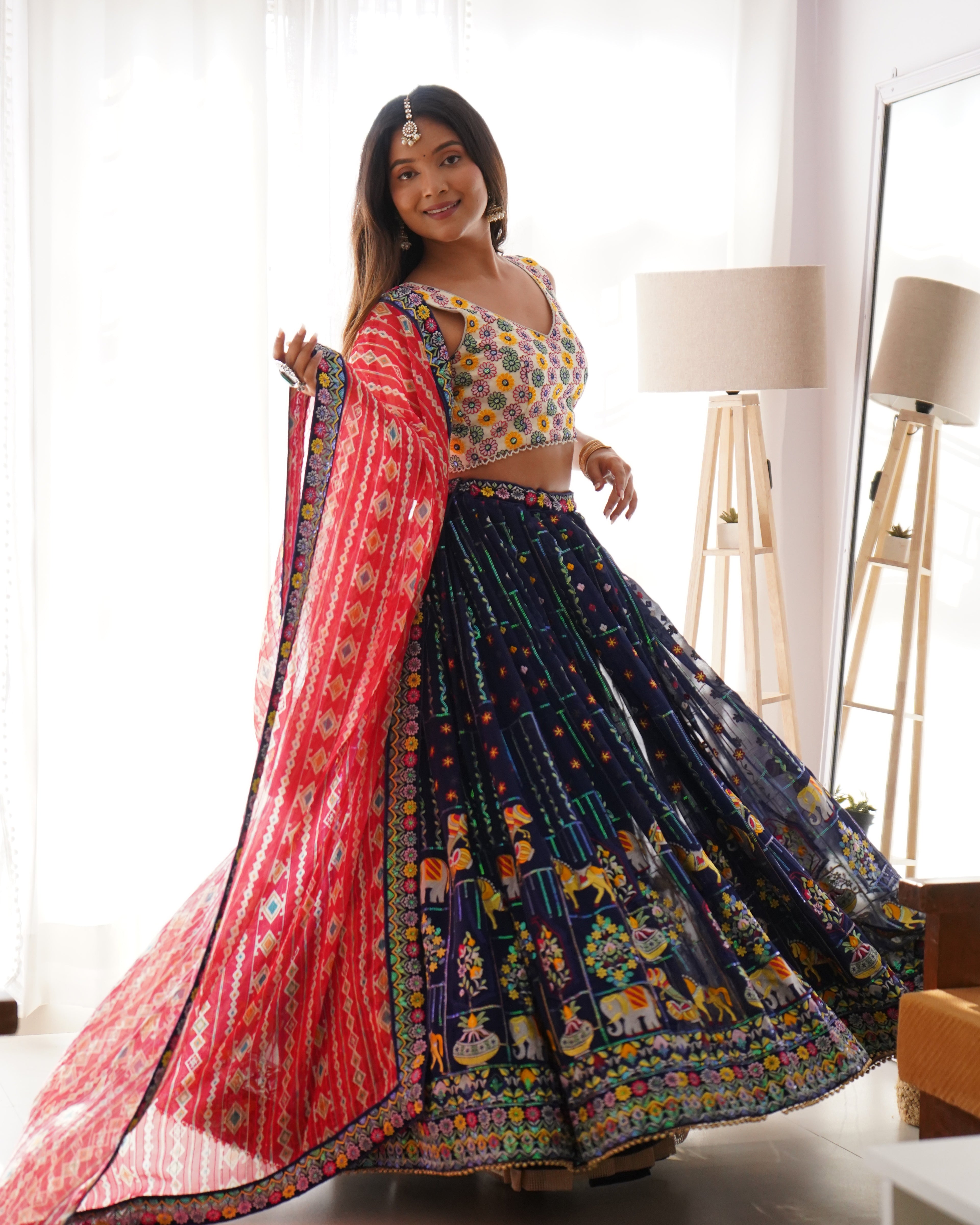 Premium Faux Georgette with Thread with Sequence work Lehenga Choli Set