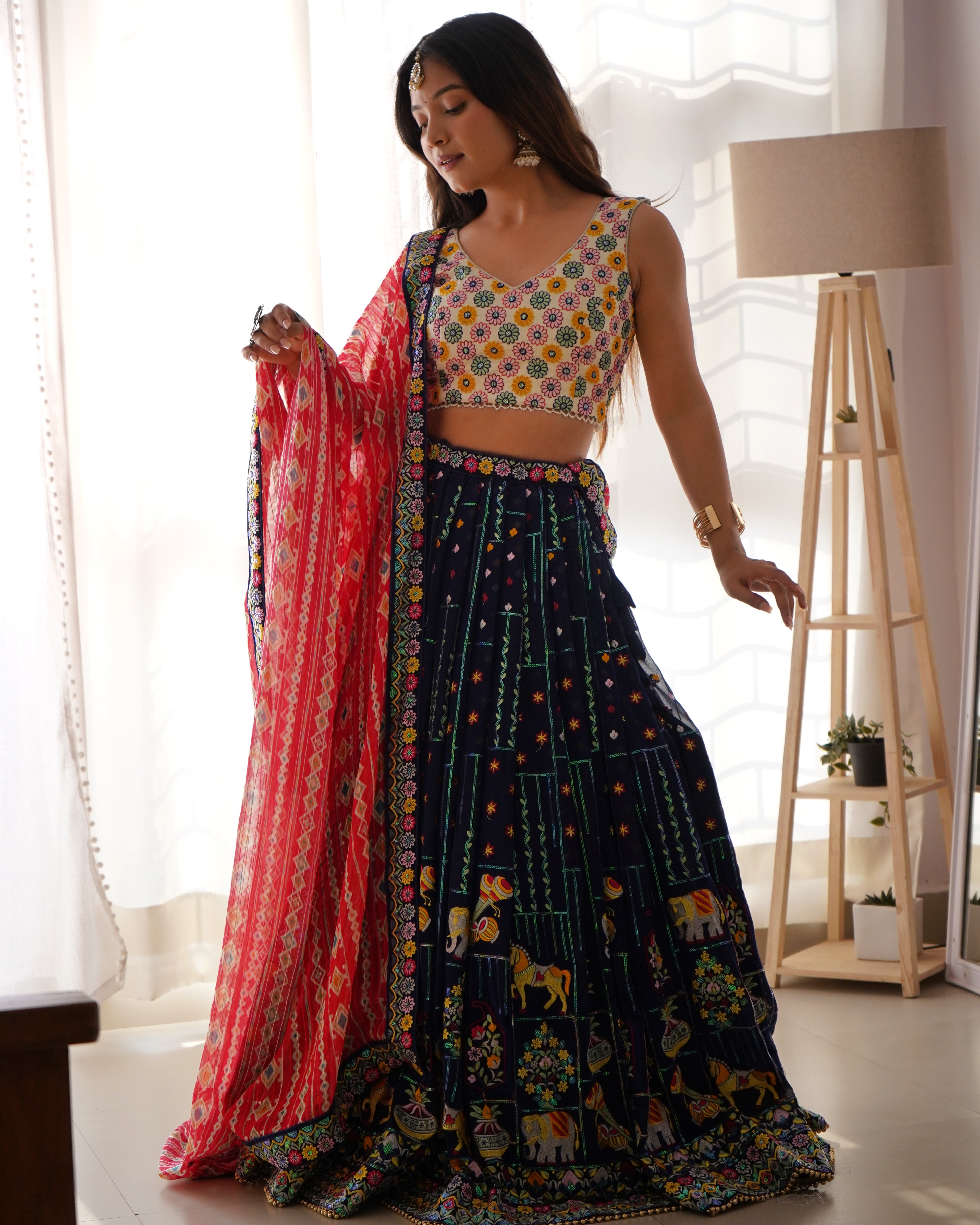 Premium Faux Georgette with Thread with Sequence work Lehenga Choli Set