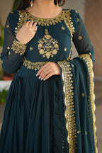 Luxury Faux Blooming Georgette with Zari Thread & Sequins Embroidery Gown Set