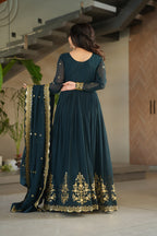 Luxury Faux Blooming Georgette with Zari Thread & Sequins Embroidery Gown Set