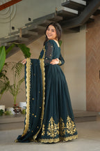 Luxury Faux Blooming Georgette with Zari Thread & Sequins Embroidery Gown Set