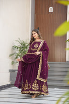 Luxury Faux Blooming Georgette with Zari Thread & Sequins Embroidery Gown Set