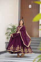 Luxury Faux Blooming Georgette with Zari Thread & Sequins Embroidery Gown Set