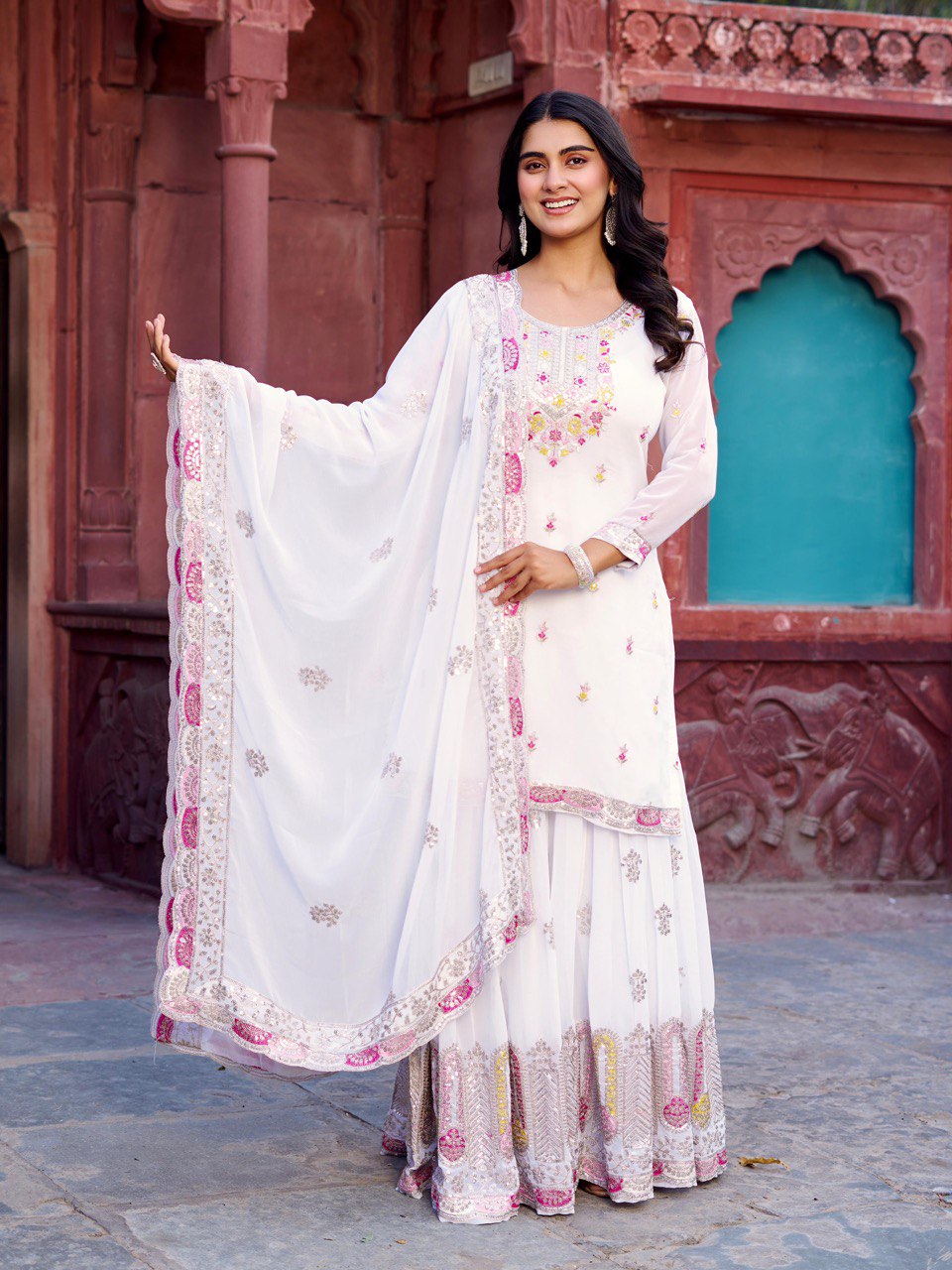 Premium Faux Georgette Silk with thread & Sequence Work Fancy Suit Set
