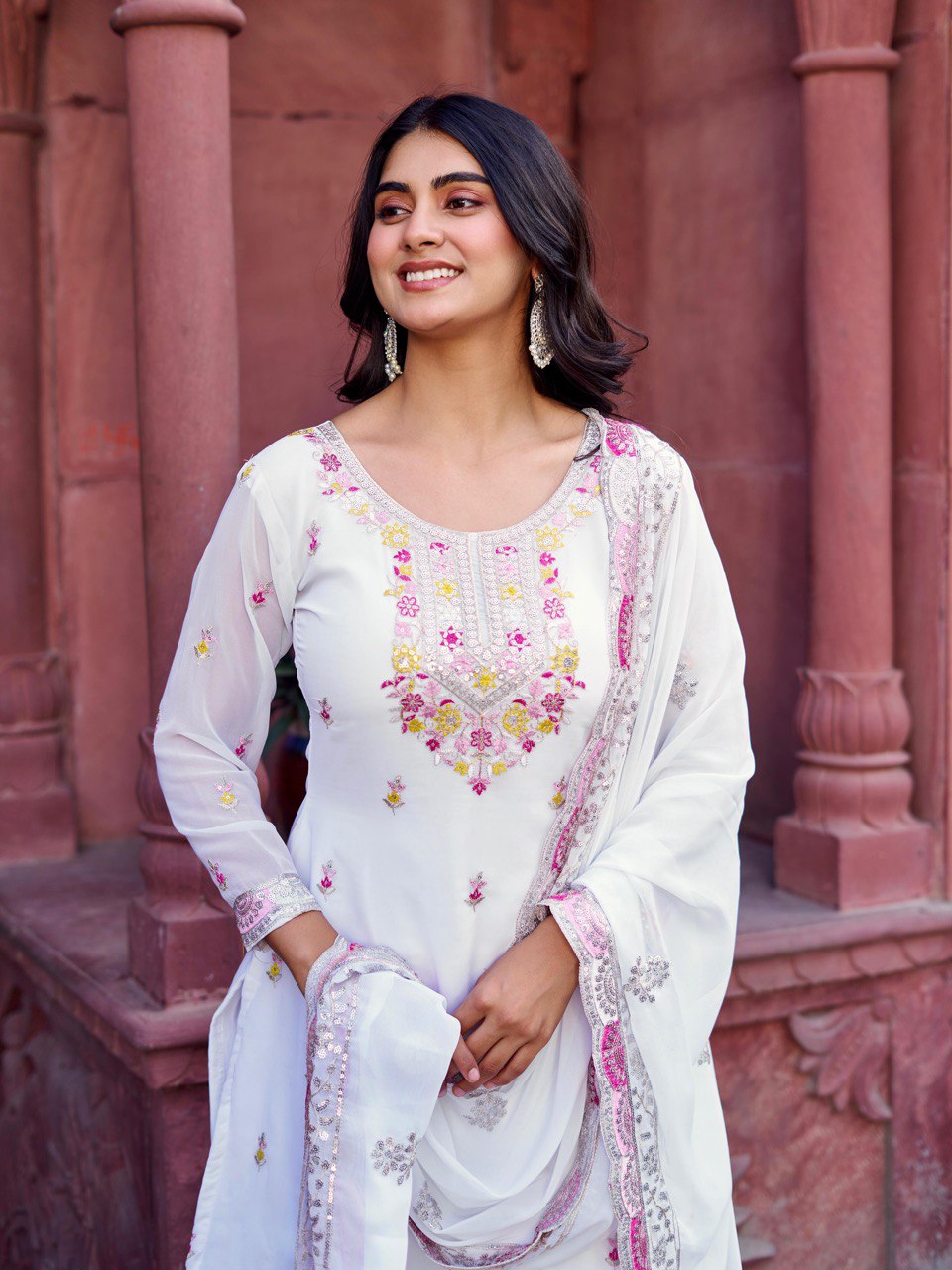 Premium Faux Georgette Silk with thread & Sequence Work Fancy Suit Set