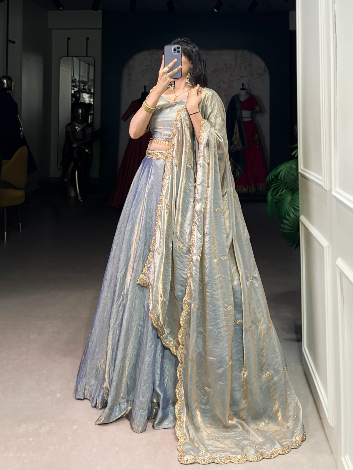 Festive Fendi Sequins and Thread Embroidery Work Lehenga Choli with Dupatta
