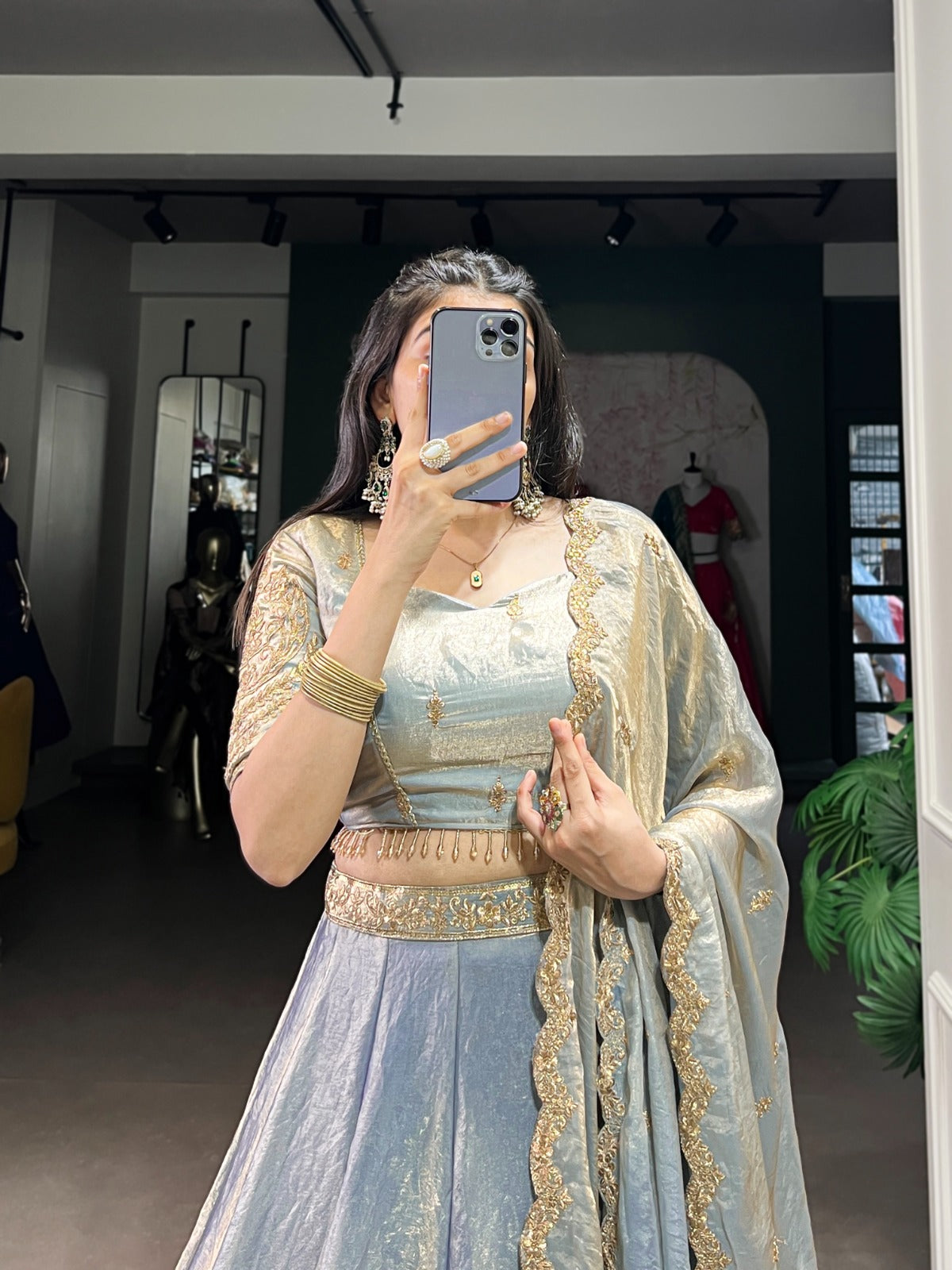Festive Fendi Sequins and Thread Embroidery Work Lehenga Choli with Dupatta
