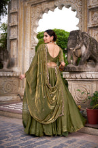 Festive Fendi Sequins and Thread Embroidery Work Lehenga Choli with Dupatta
