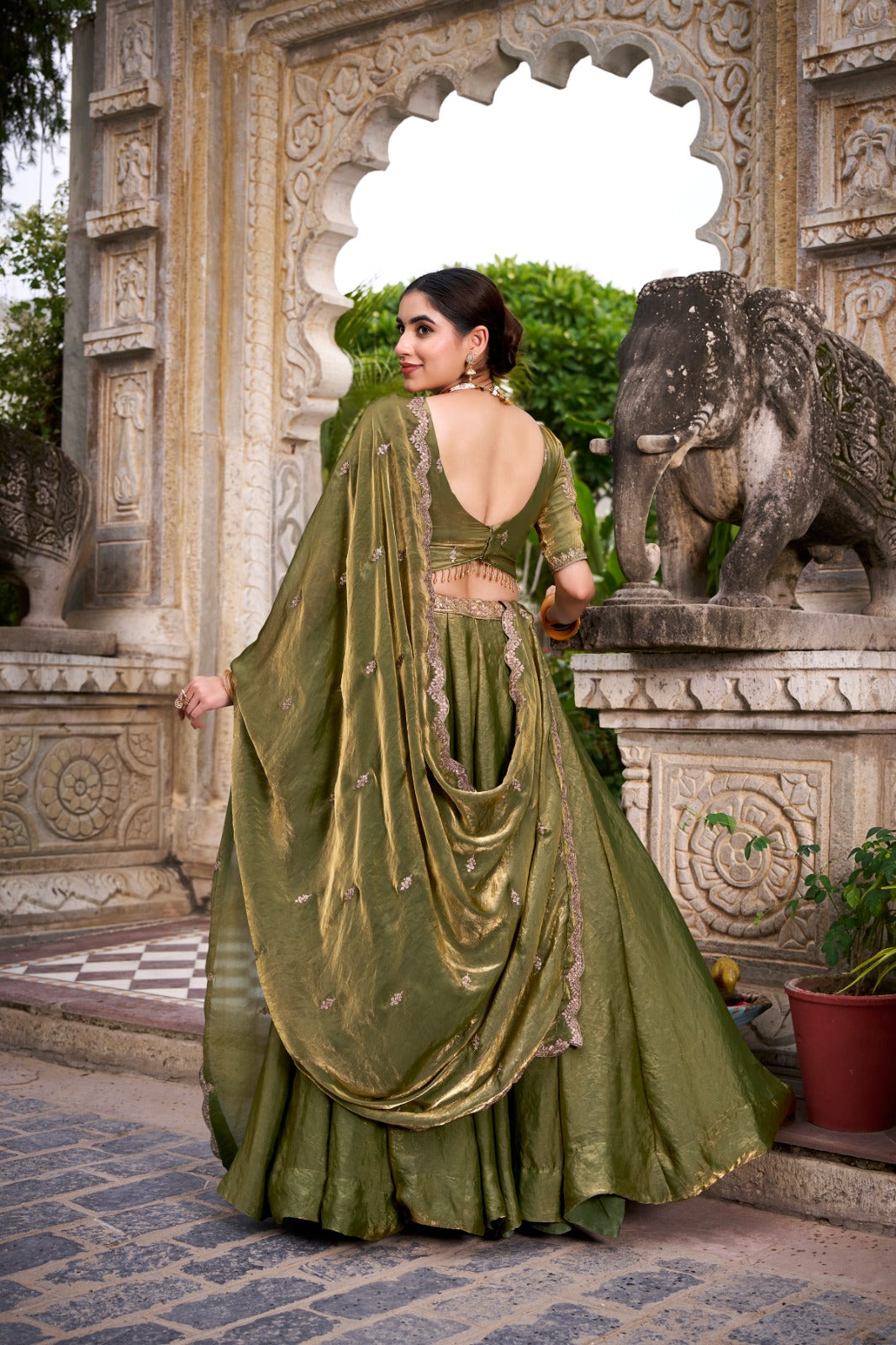 Festive Fendi Sequins and Thread Embroidery Work Lehenga Choli with Dupatta

