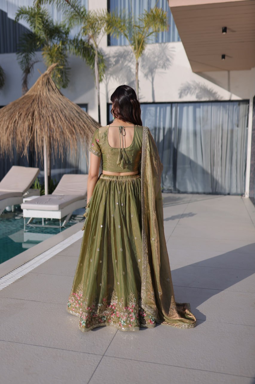 Festive Wear Fendi Silk Designer Lehenga Set with Embroidered Dupatta
