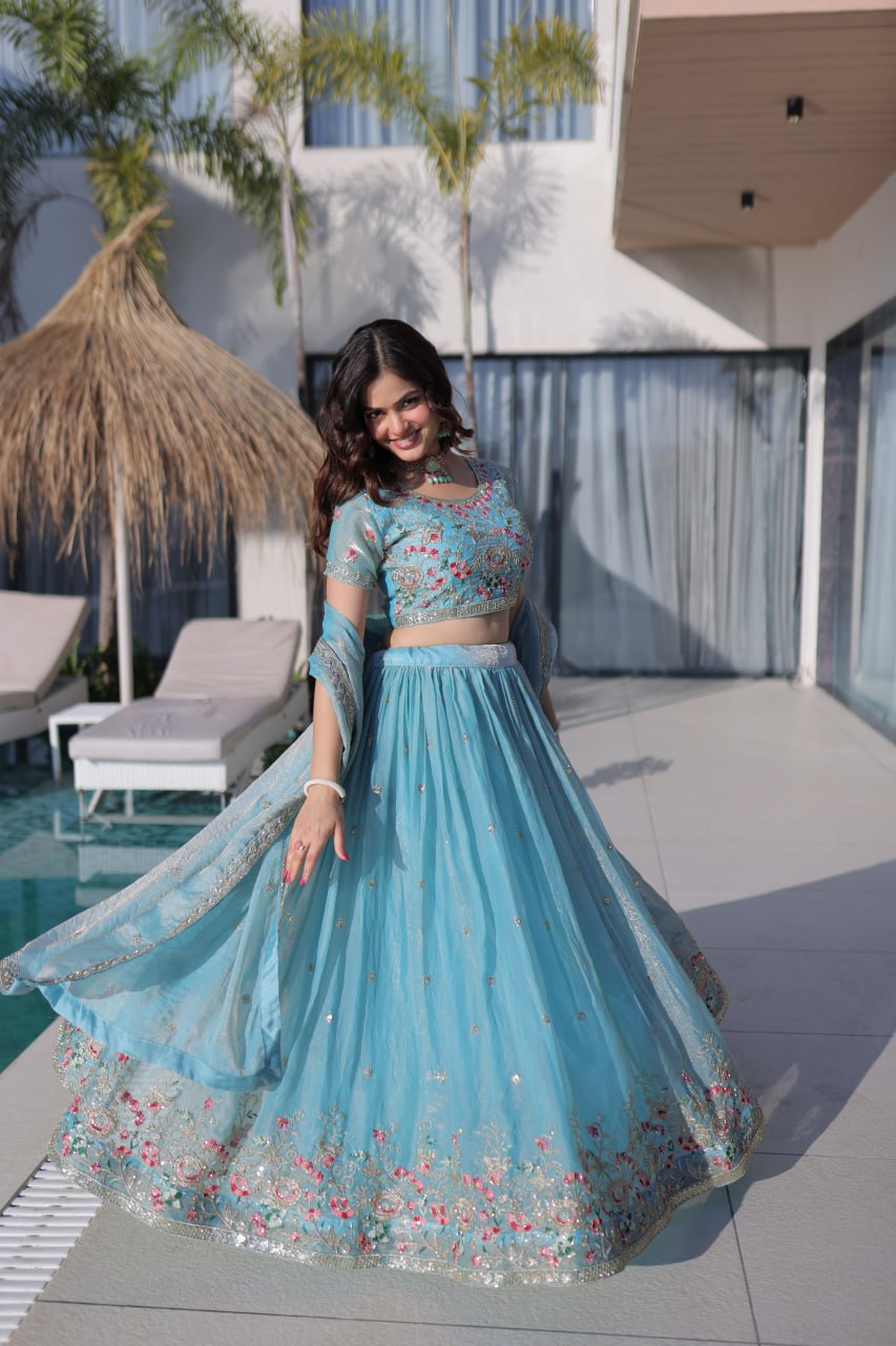Festive Wear Fendi Silk Designer Lehenga Set with Embroidered Dupatta
