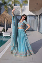 Festive Wear Fendi Silk Designer Lehenga Set with Embroidered Dupatta
