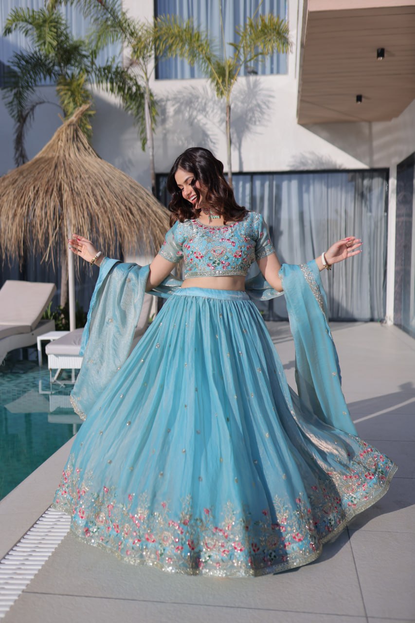 Festive Wear Fendi Silk Designer Lehenga Set with Embroidered Dupatta
