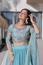 Festive Wear Fendi Silk Designer Lehenga Set with Embroidered Dupatta
